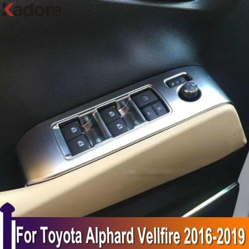 For Toyota Alphard Vellfire 2016 2017 2018 2019 Carbon Fiber Window Lift Switch Button Cover Trims Door Armrest Panel Frame