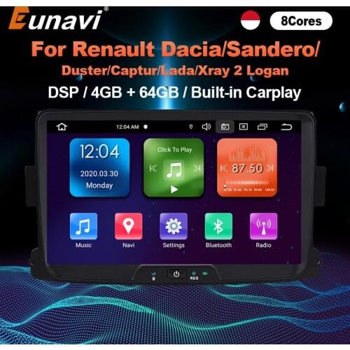 Eunavi 1 Din 8'' Android 9.0 Car GPS Navi Radio Stereo For Dacia/Sandero/Duster/Renault/Captur/Lada/Xray 2 Logan 4G RAM WIFI USB
