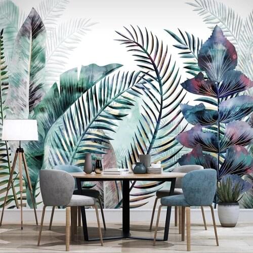 Custom 3D Hand Painted Tropical Plant Leaves Photo Mural Modern Living Room Sofa Bedroom TV Background Wall Papers Home Decor