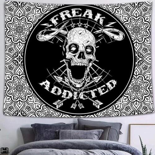 Gothic Skull Tapestry Moon Stars Starry Sky Black and White Mountain Romantic Constellation Wall Hanging Blanket Decor Printed