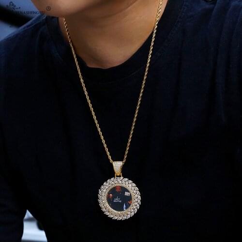 Custom Photo Frame Memory Medallions Round Pendants Necklace Men Women Bling Iced Out Hip Hop Rapper Jewelry Accessories Gift