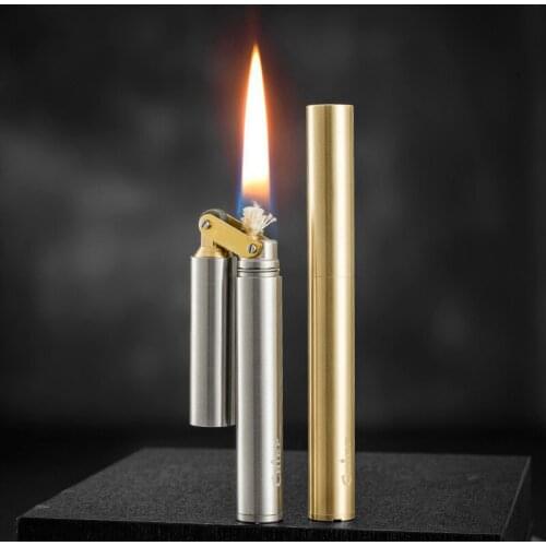 2 Colors Nunchakus Design Kerosene Lighter Pure Copper Compact Lighter Cigarette Lighter Special-shaped Retro Pull Lighter