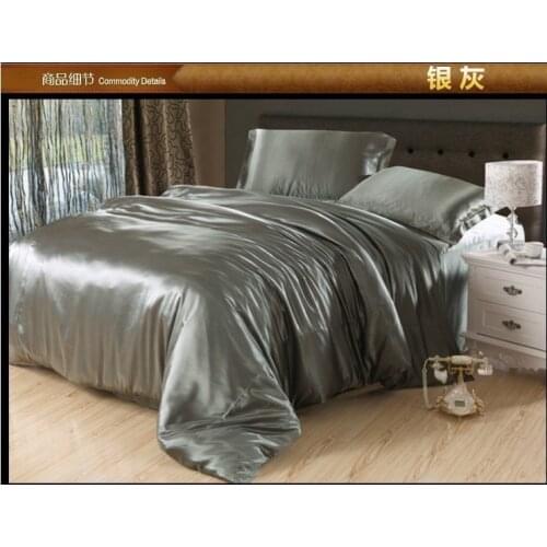 Luxury Silver Grey Silk Satin Bedding set King Queen full size quilt duvet cover sheets bedspread bed in a bag sheet linens 4PCS