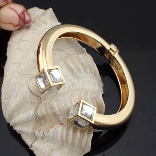 UKMOC Fashion Women Alloy Square Crystal Bangles Gold Color And Silver Color CC Design Cuff Bracelets Statement Jewelry B126