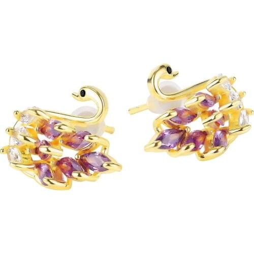 Cyue Fashion Women Stud Earrings Gold Pave AAA CZ Happy Swan For Girlfriend Gift Jewelry