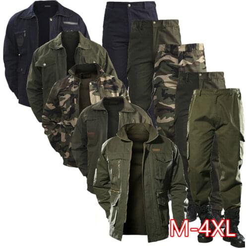 Mens Cotton Military Jacket Cargo Pants Sets Tactical Camouflage Multicam Combat Uniforms Bomber Soft Winter Outdoor Workwear