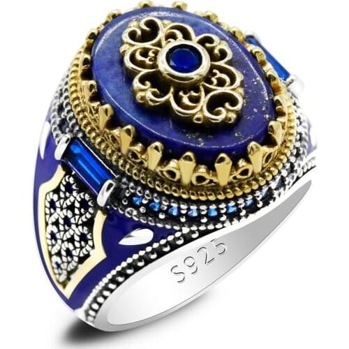 New personalized sapphire mens RING 925 silver popular two color lapis lazuli ring SIZE 6-11