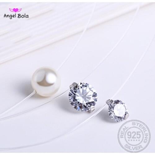 New 925 Silver Transparent Fishing Line Necklace Clear Zircon Pendant Sparkling Choker Necklace Hot Selling Women Jewelry