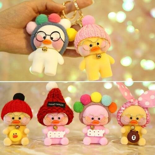 New Arrival 10CM Cute Duck Keychain Kawaii Cafe Mimi Yellow Duck Action Figure Keyring Bags Decoration Toys For Children Gifts