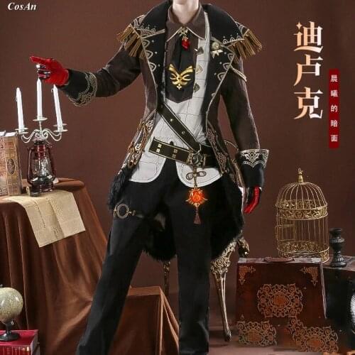 New Hot Game Genshin Impact Diluc Cosplay Costume Males Brown Battle Uniform Full Set Activity Party Role Play Clothing S-XL