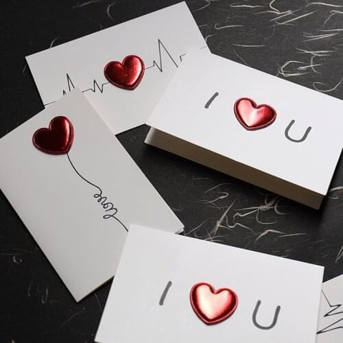 Handmade DIY Solid Red Heart Greeting Card With Envelopes I Love You Postcard Wedding Invitation Card Valentines Day Gift