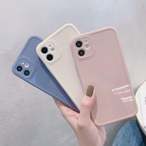 Solid Color Square Frame Phone Case For iPhone 12 11 Pro Max Mini XS XR X 8 7 Plus SE 2020 Lens Protection Soft Silicone Cover