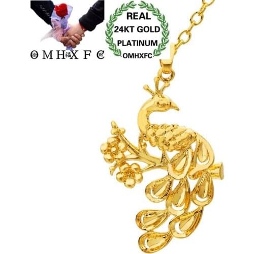 OMHXFC Wholesale European Fashion Woman Man Unisex Party Birthday Wedding Gift Hollow Peacock 24KT Real Gold Charm Pendant PN169