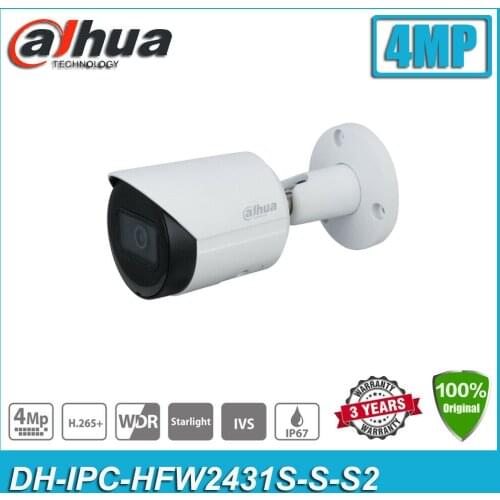 Original Dahua Starlight IPC-HFW2431S-S-S2 4MP POE IP67 IR Bullet Network IP CCTV Camera HFW2431S-S-S2
