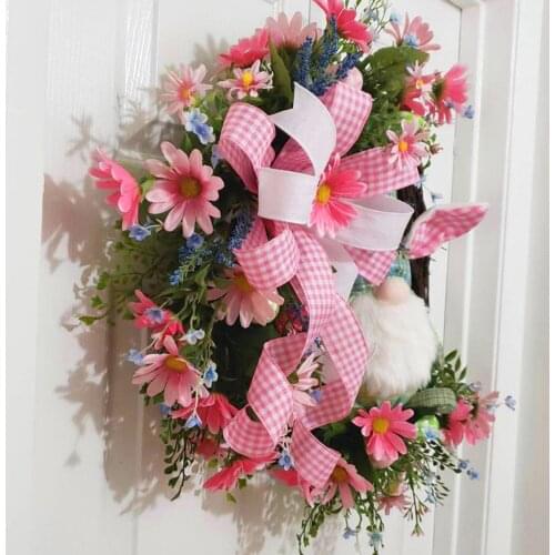 Gnome Easter Ornament Home Decor Bunny Wreath For Front Door With Flowers And Eggs Gnome Easter Ornaments Garlands Wreaths