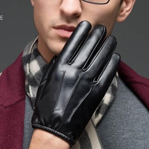 Autumn Winter Men Outdoor Gloves PU Leather Thin Touches Screen Keep Warm Police Search Driver Man Full Finger Glove