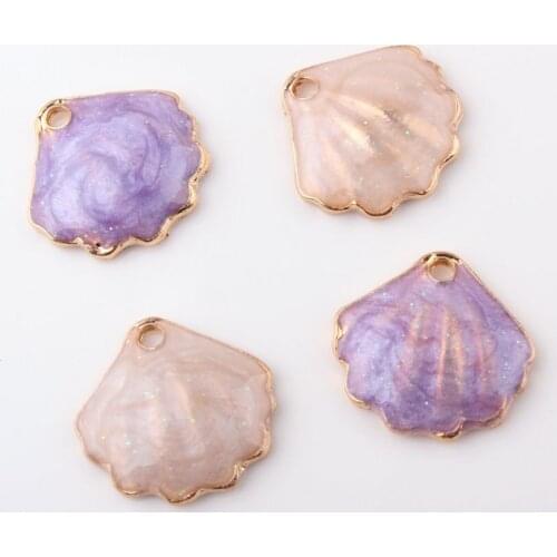 Pearlescent Scallops Shell Charms Enamel Gold Korean Charms DIY Jewelry Accessories For Handmade Small Bracelet Necklace Pendant