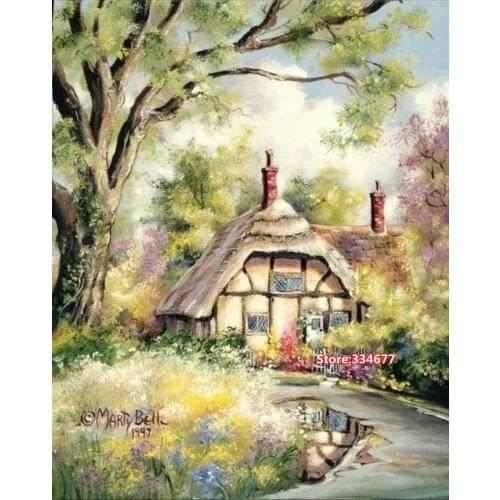 Scenery Cabin in the Forest Cross Stitch Kits 14CT Unprinted For Embroidered Handmade Arts Set Wall Home Decor Handmade