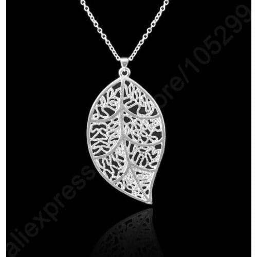 Nice Accessories Leaf Genuine 925 Sterling Silver Jewelry Leaves Pendant Necklaces With 18" Rolo Link Chains Fashion