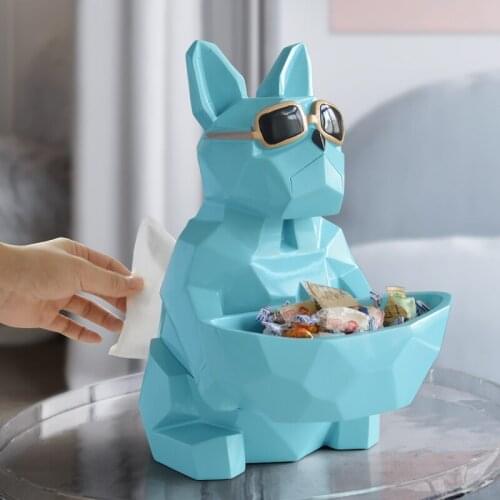Cool dog Tissue box holder with Storage box on tabletop desk dog figurine statue for home decor office tissue paper box case