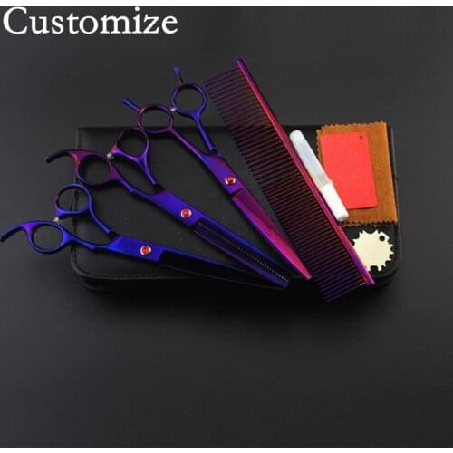 Customize professional 4 kit voilet Pet 8 inch shears hair scissors dog grooming thinning cutting barber hairdressing scissors