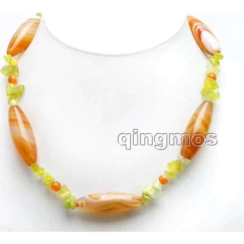 SALE 10*42mm Red stripe Olivary shape stone and 7-8mm Green baroque Peridot 17'' necklace-nec5979 Wholesale/retail Free shipping