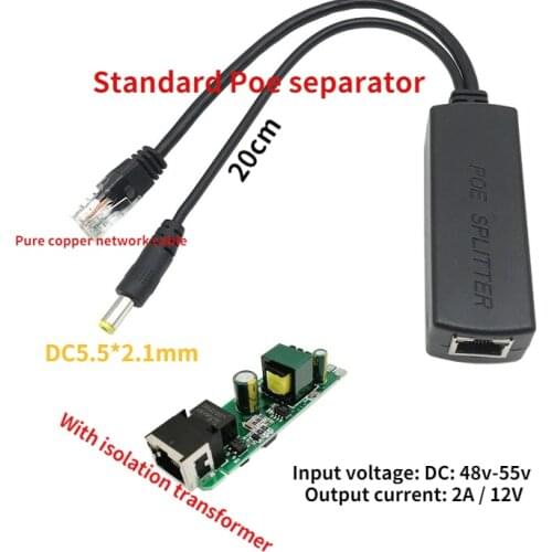 10/100M IEEE802.3at/af Power Over Ethernet PoE Splitter Adapter for IP Camera 80x27x22mm/3.15x1.06x0.87in 48vto12V Isolated POE