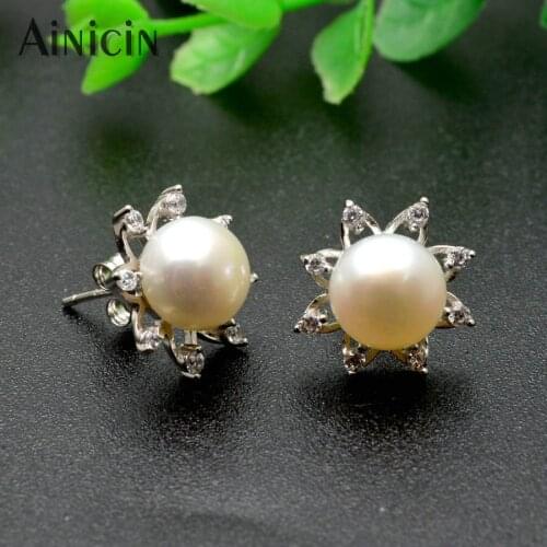New Design Hollow Flower Natural Pearl Stud Earrings s925 Sterling Silver Fine Jewelry For Mother Women Girls Gift Earring 5pair