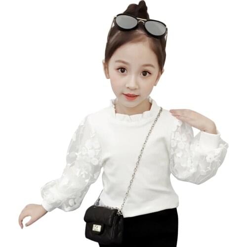 Girls School Blouse Lace Flower Girl White Blouse Floral Childrens Blouse For Girls Spring Autumn Girls Clothes