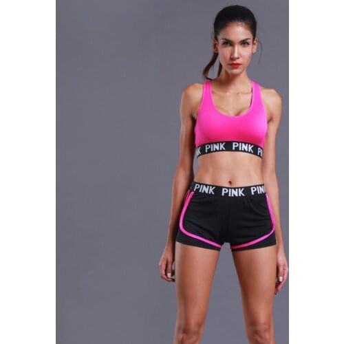 Letter racer back sports bra two-piece suit yoga fitness female fake two-piece vest shorts suit quick-drying and breathable