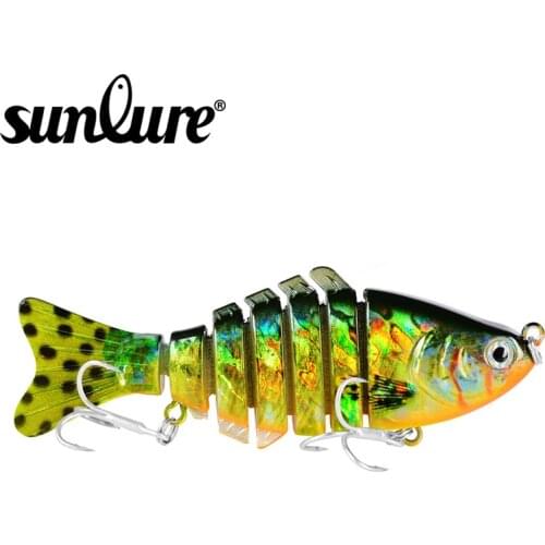 SUNLURE 7 Sections Fishing Lure 9.5cm-3.74"-0.53oz-15g Swimbait Fishing bait 6# Black Hook Fishing Tackle