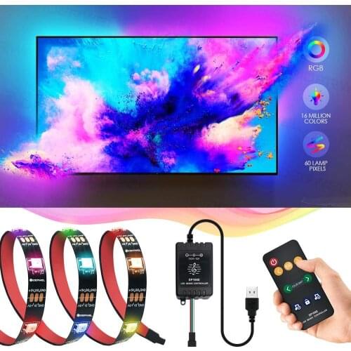 Dream Color Strip Lights USB Powered TV Backlight Kit with LED Music Controller,6.56FT/2M RGB Addressable 5V JK1171