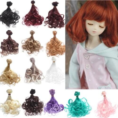 1 piece 15cm*100CM brown coffe black light gold color heat resistant curly wave wig hair for 1/3 1/4 BJD diy