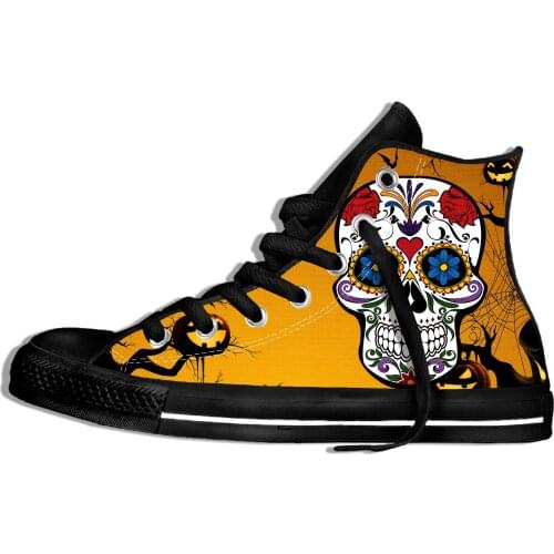 3D Pattern Customized Mens Shoes Male Brand Design Cool Flame Skull Printed Man Shoes Spring High Top Canvas Shoes