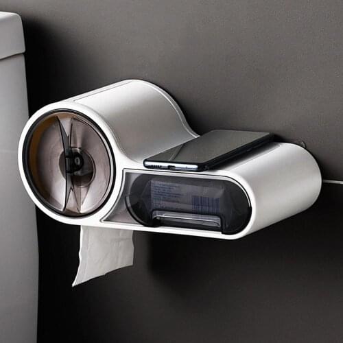 Bathroom ABS+PP Toilet Tissue Box Free Punch Waterproof Roll Holder Wall Mount WC Paper Phone Holder Kitchen Paper Towel Holder