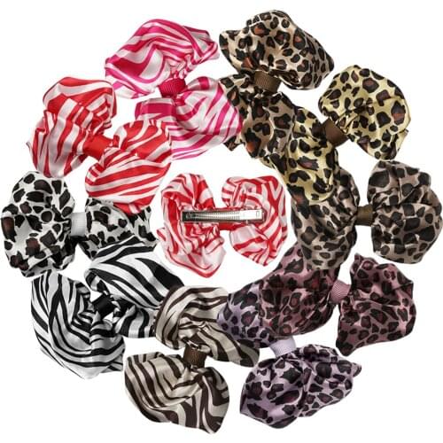 10pcs/lot 3.5" Leopard Hair Bows Hairpin Big Bows With Alligator Clips Stripe Flower Barrettes For Women