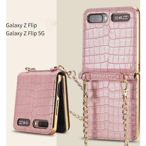 Mirror Makeups Phone Case for Samsung Galaxy Z Flip 5G Full Protection Case Shockproof Foldable Magnetic Cover with Chain Strap