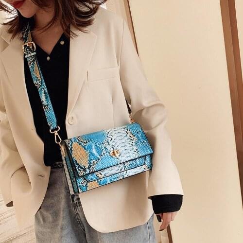 Fashion Serpentine Women Shoulder Messenger Bag PU Leather Snake Print Flap Square Female Girls Crossbody Handbag