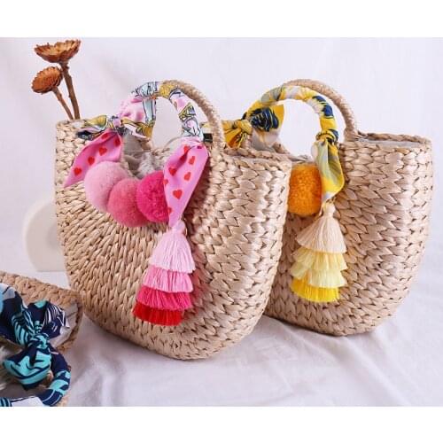 Womens Bohemian Bag with Tassel Ladies Hand Bags Straw Basket Large Tote Summer Beach Bag for Womens Handbags and Purses