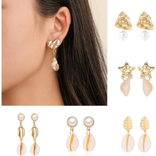 Find Me Cute Shell Drop Earrings 2019 New Fashion Jewelry For Women Geometric Alloy Heart Long Dangle Imitation Pearl Earrings