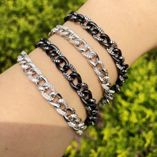 Female Charm Bracelet Copper with Cubic Zirconia For Women Silver color CZ Punk Link Chain Bracelet Bangle Fashion Party Jewelry