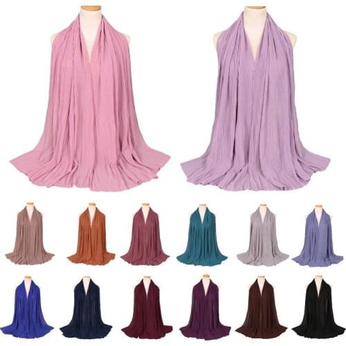 18 Colors Womens Islamic Headscarf Long Scarf Muslim Hijab Shawl Wrinkled Headband Turban Wrap Crinkle Soft Chiffon Hijabs New