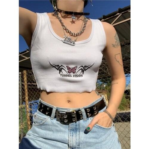 Girls High Street Style Embroidery Top Crop Vest Tanks 2021 Womens Fashion Sexy Slim Sleeveless Expose Navel Clothes Tee Tank
