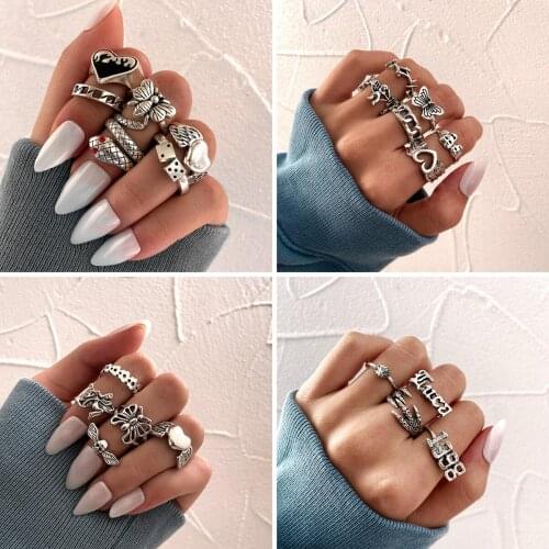 2021 Punk Silver Color Fire Heart Rings for Women Goth Hip Hop Snake Bee Dice Animal Unisex Couple Fashion Jewelry Birthday Gift