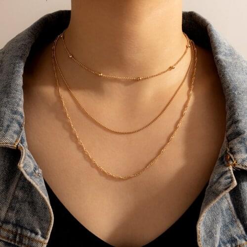 Tocona Elegant Multi-layer Chain Choker Necklace for Women Gold Silver Color Alloy Metal Ajustable Jewelry Collar 17048