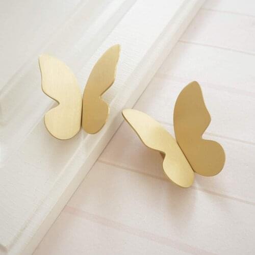 1 pc Batterfly Copper Door Pulls Dresser Drawer Knobs Brass Wardrobe Cuoboard Handle Unique Kids Furniture Cabinet Knob Hardware