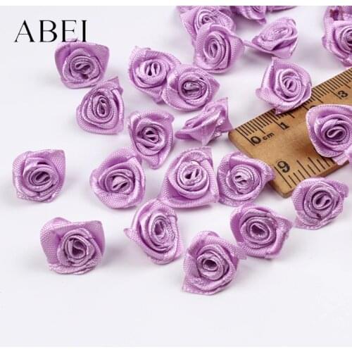 100pcs 15mm Light Purple Rose Artificial Silk Ribbon Flower Head DIY Garments Accessories Handmade Crafts Project
