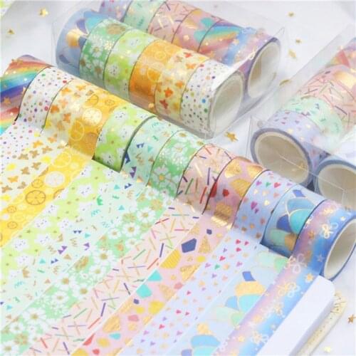 12 Pcs/Set Kawaii Gold Foil Washi Tape Cute Rainbow Masking Tape Decorative Adhesive Tape Sticker Scrapbooking Diary Stationery