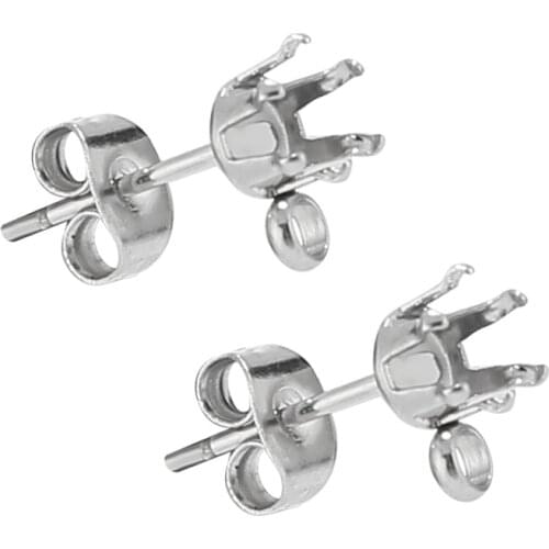 20pcs/lot Stainless Steel Tone Snap-on Earrings Ear Stud Post with Loop fit 6mm Cabochons and Crystal