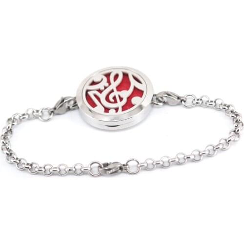 5pcs Music 30mm Aromatherapy Essential Oils Stainless Steel Perfume Diffuser Locket bracelet(length7-8") include 30pcs pads